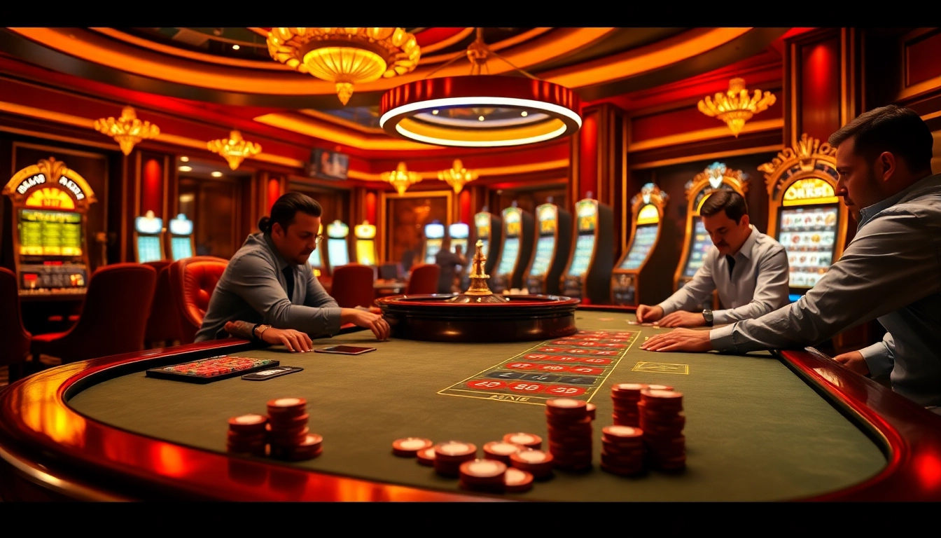 Intense poker gameplay in a luxury casino setting representing OK8386 gaming strategies.