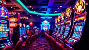 Slot Game permainan menarik di dalam kasino dengan mesin slot berwarna-warni dan penonton yang ramai.