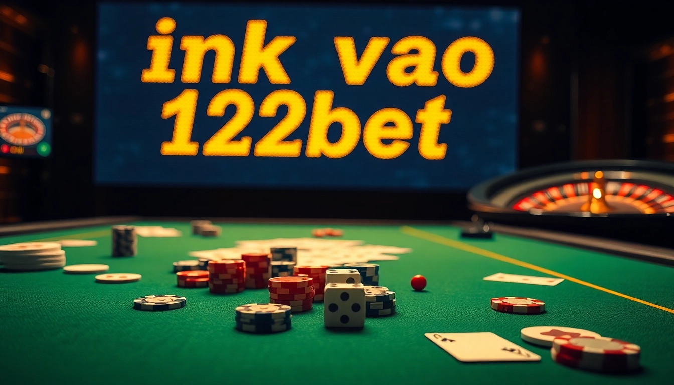 A thrilling gambling scene focused on ink vao 12bet, showcasing vibrant casino elements like poker chips and cards.