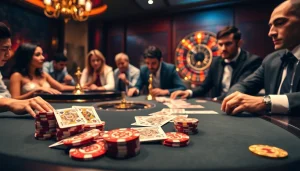 Experience high-stakes excitement at TOPVIP with vibrant poker tables and luxury casino ambiance.