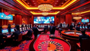 Engaged players enjoying a thrilling LC88 casino experience with vibrant tables and slot machines.