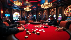Engage in high-stakes poker at https://120bett.com.br/, showcasing excitement with chips, cards, and roulette.