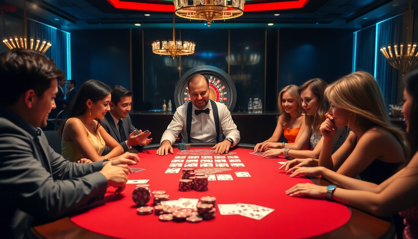 Players enjoying a game of blackjack with POSTEK C168/200s label printing in a luxurious casino setting.