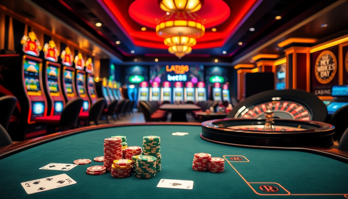 Experience the thrill of gaming at bet88 with vibrant casino tables and rich ambiance.