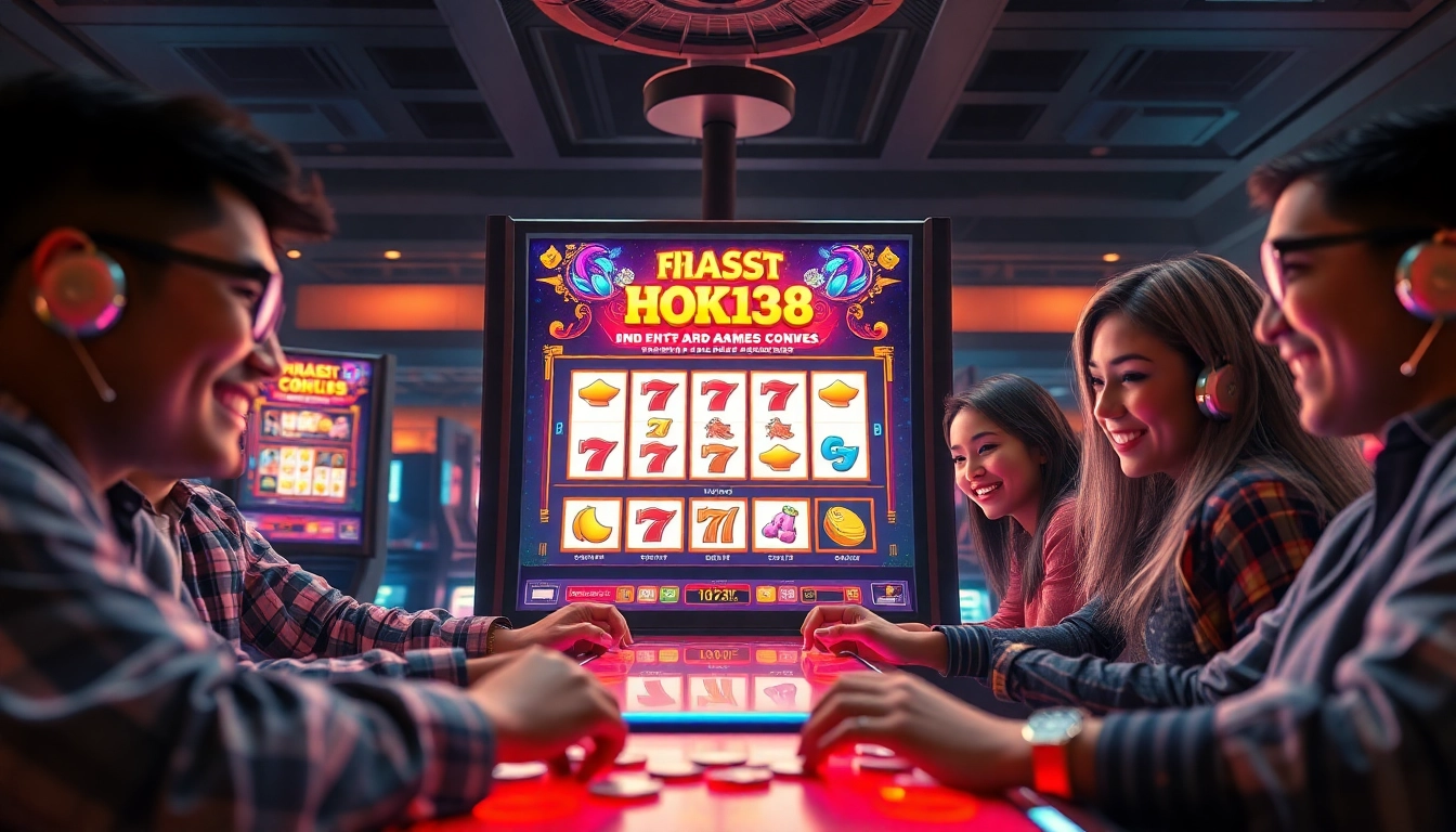 Exciting online gaming scene featuring hoki138 players engaging with slot games and vibrant graphics.