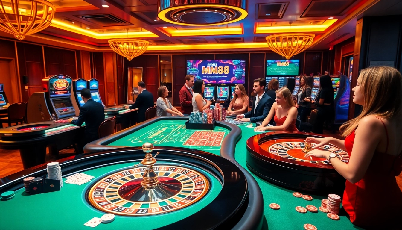 Experience thrilling gameplay at https://mm88.bar/ with vibrant casino visuals showcasing roulette and poker.