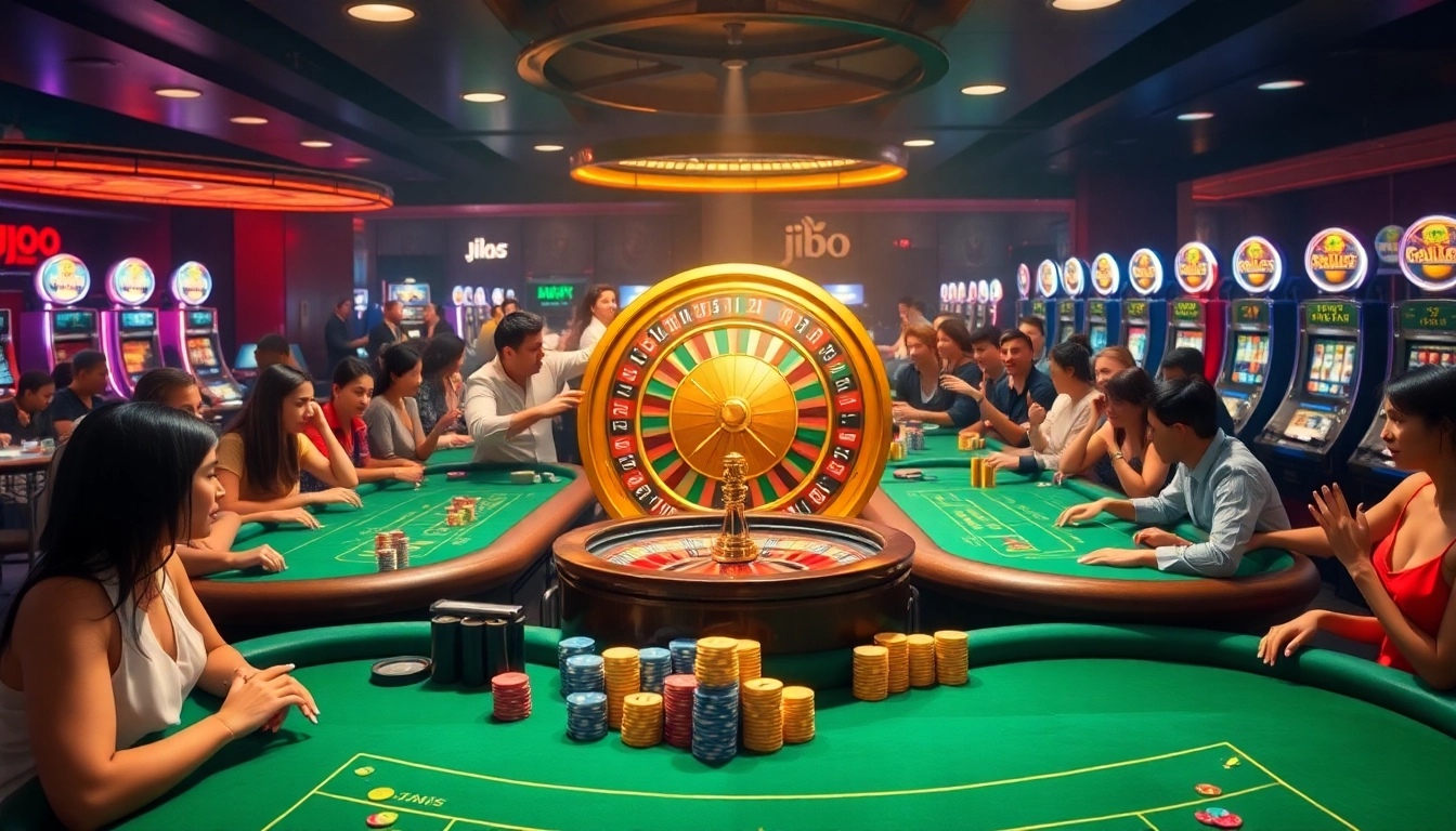 Players enjoying a thrilling casino experience at a roulette table in jbo.