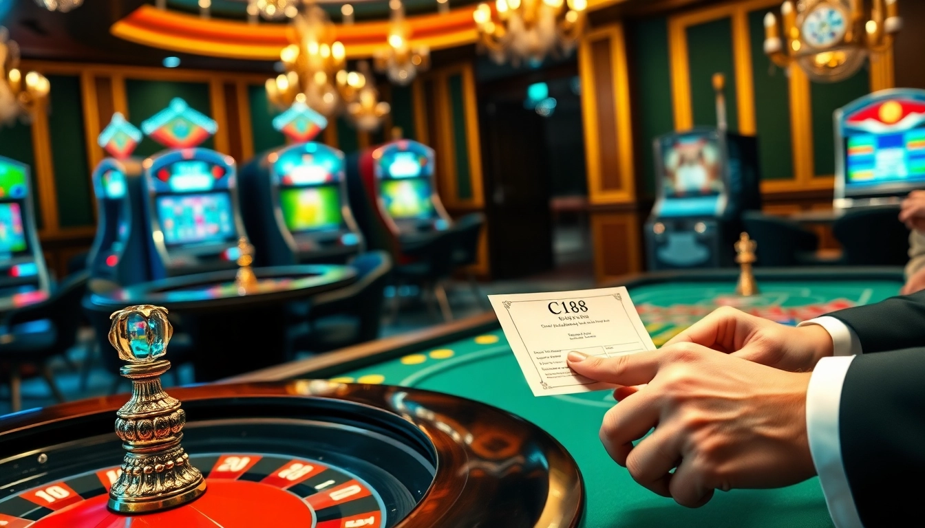 C168 betting slip placed on a vibrant poker table in an upscale casino setting.