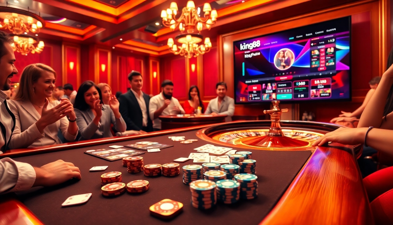 Experience the thrill of gaming at KING88, where poker chips and cards create excitement.