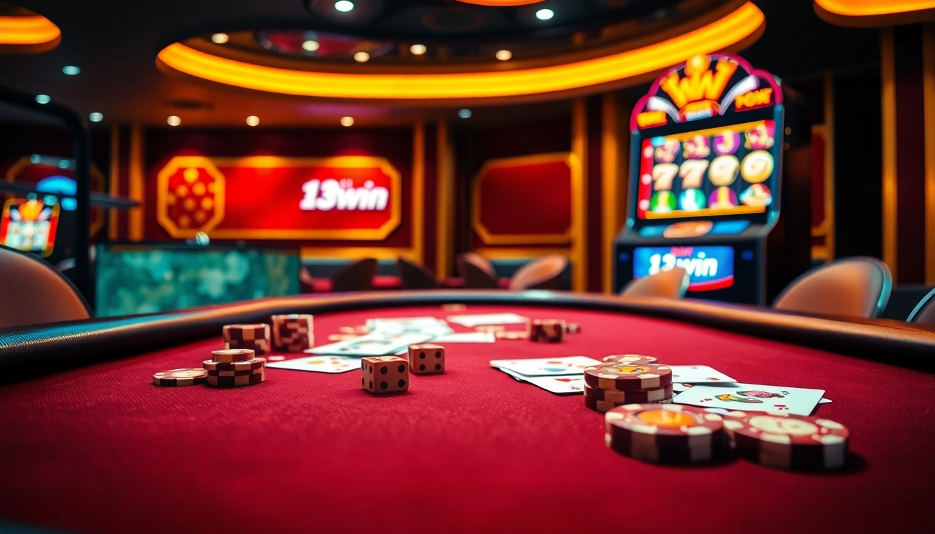 Experience the excitement of winning at 13win with vibrant poker chips and cards on display.