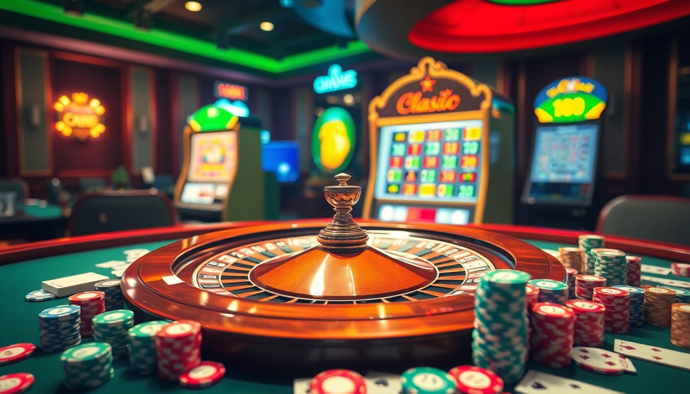 Experience the excitement of gambling with vibrant visuals of roulette and poker, highlighting viral88's allure.