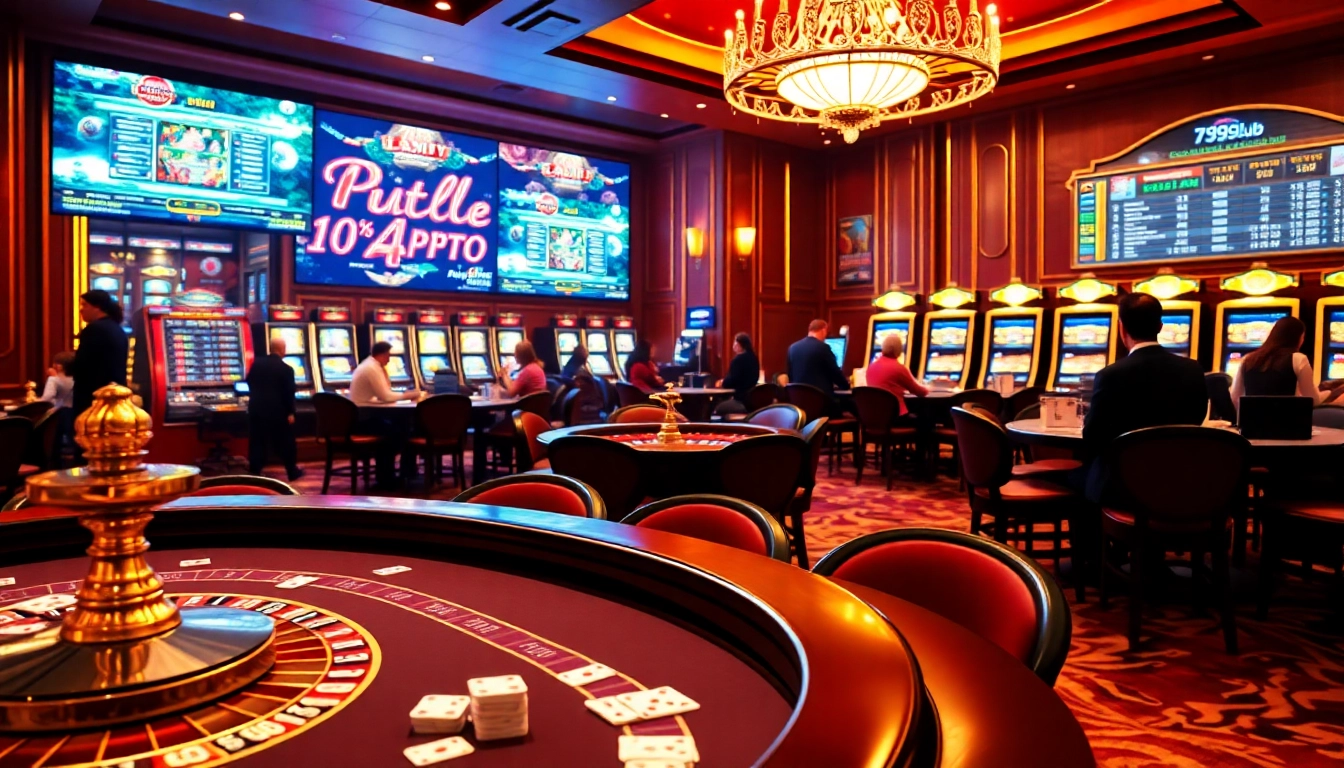 Players enjoying games at 789club, showcasing a vibrant casino atmosphere with poker and roulette.