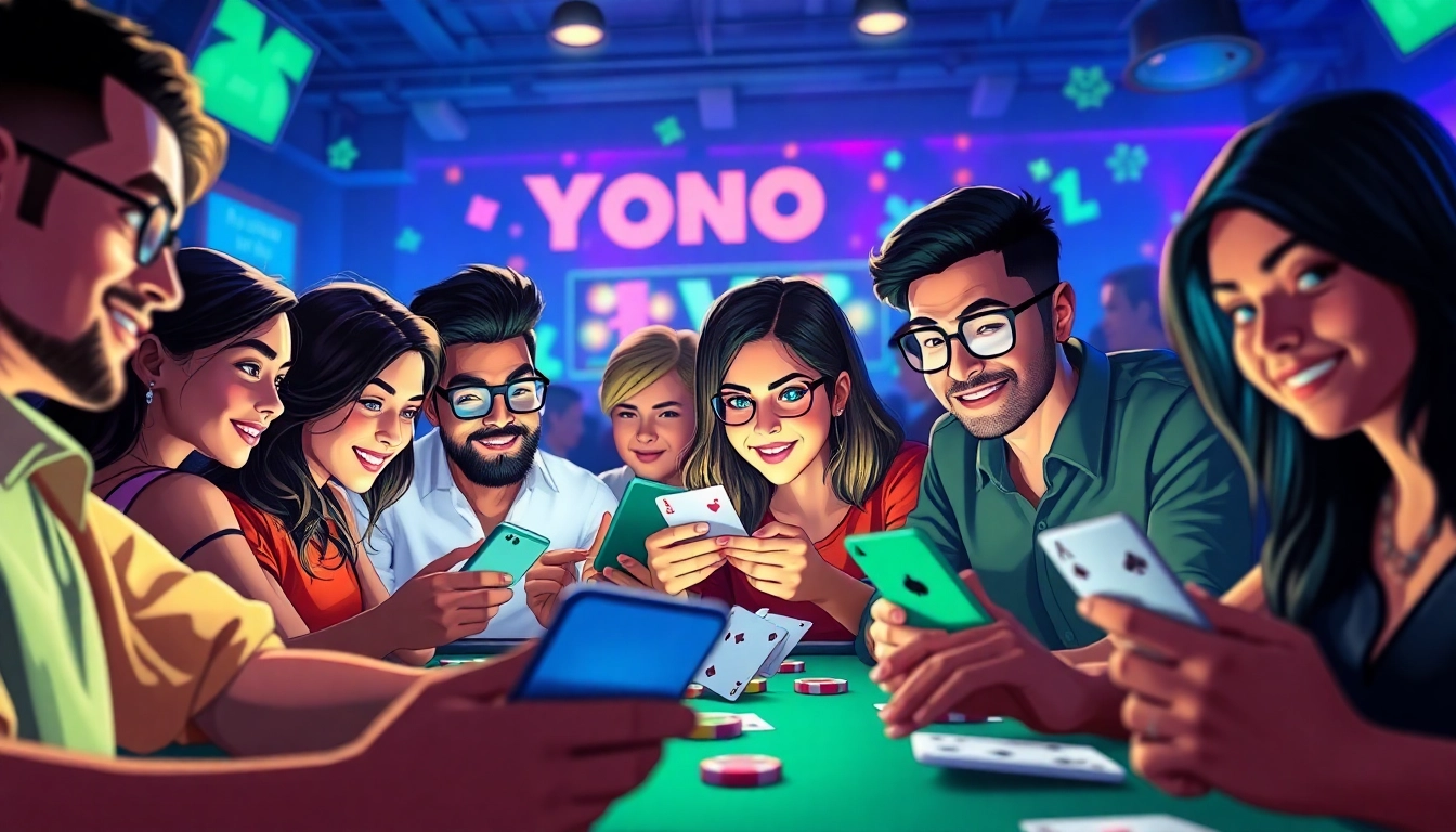 Exciting scene of players enjoying Yono VIP's skill-based online card games in a vibrant digital setting.