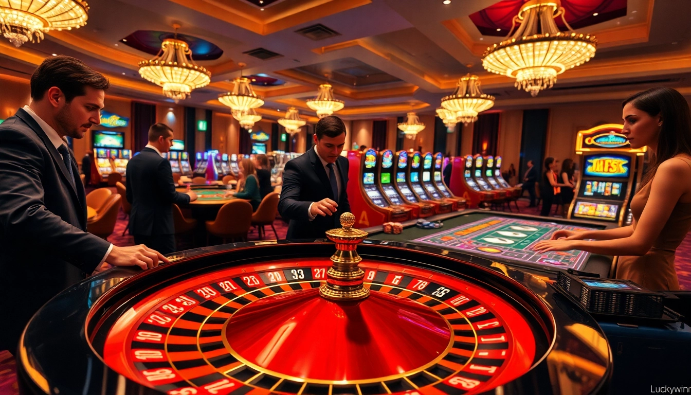 Experience the allure of Luckywin as excited gamblers play at luxurious casino tables, immersing in thrilling gaming action.