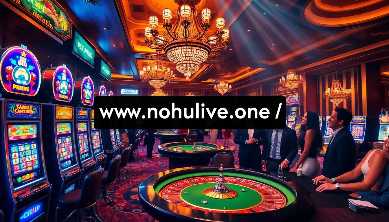Experience thrilling wins at NOHULIVE's vibrant casino scene with lively slot machines and roulette tables.