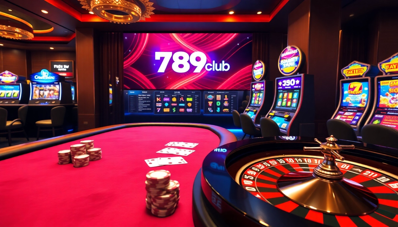 Experience thrilling gaming at 789club with vibrant slot machines and poker tables.