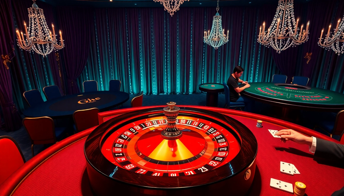 Players enjoy high-stakes gambling at an elegant casino featuring ee88e tables and luxurious decor.