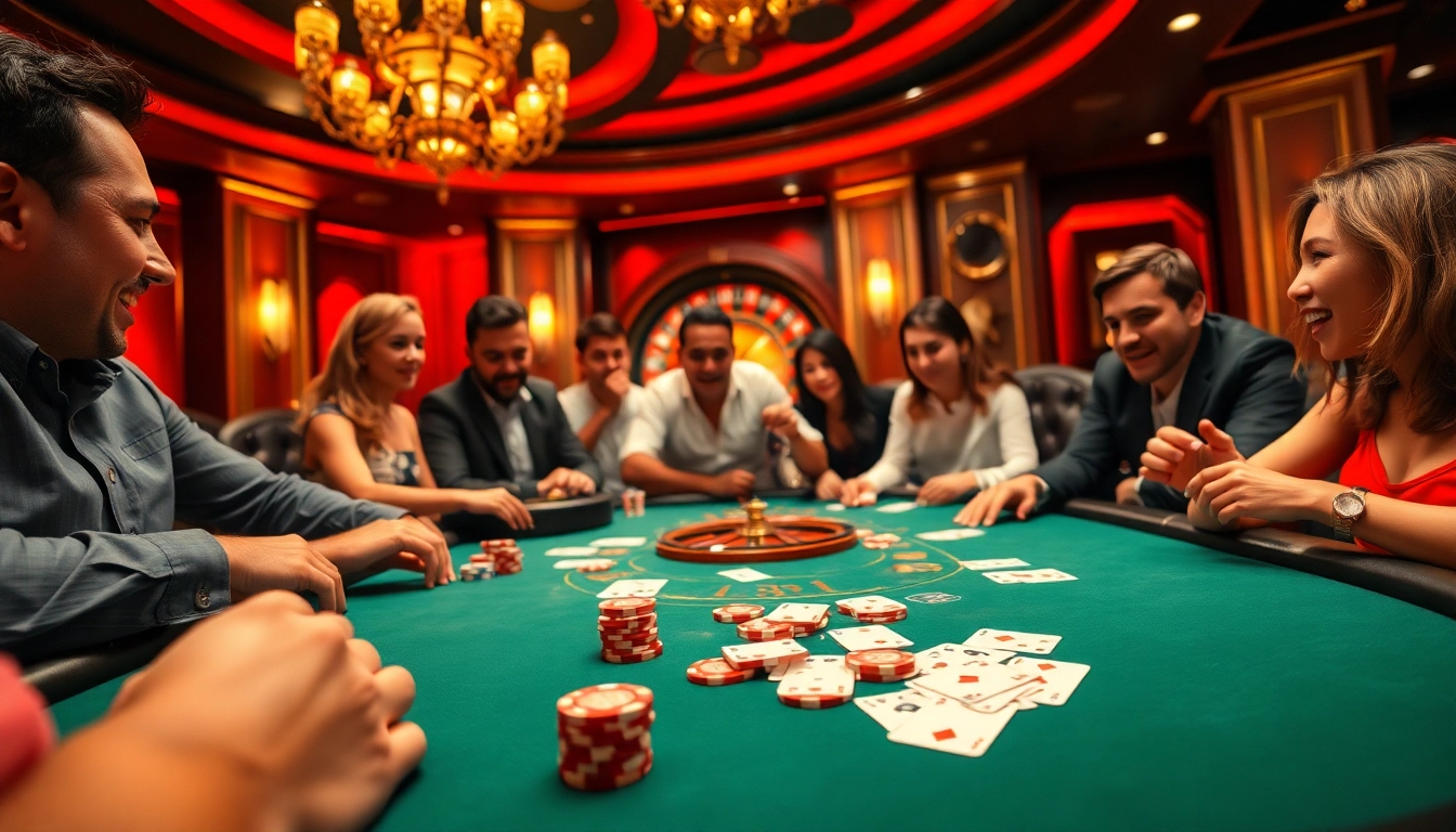 Players engaging in a thrilling game at the F168 poker table with colorful chips and cards.