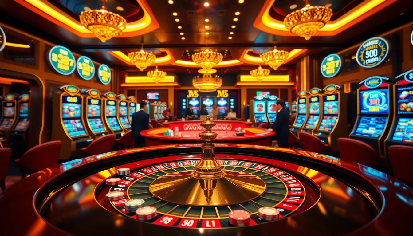 Experience the thrill of winning at https://33wins.it.com with vibrant casino scenes featuring roulette and slot games.