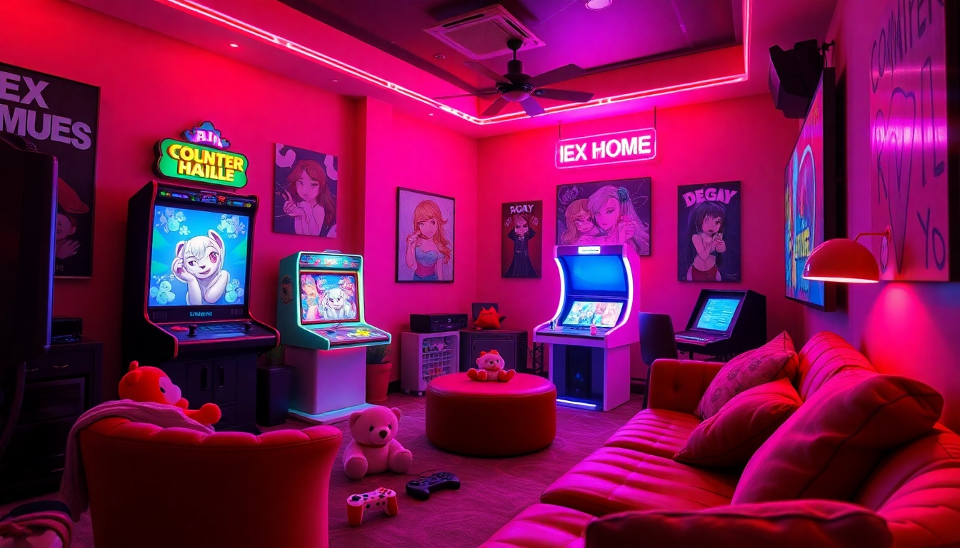Engaging scene of colorful game room showcasing sex games with vibrant decor and playful gaming elements.