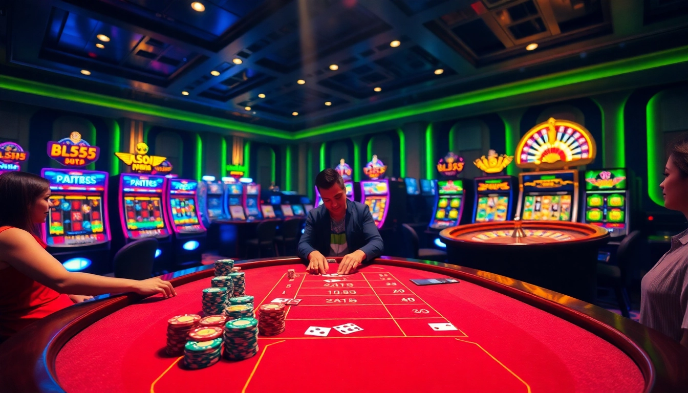 Experience the thrill of Bl555 with colorful chips and cards at a vibrant casino table.