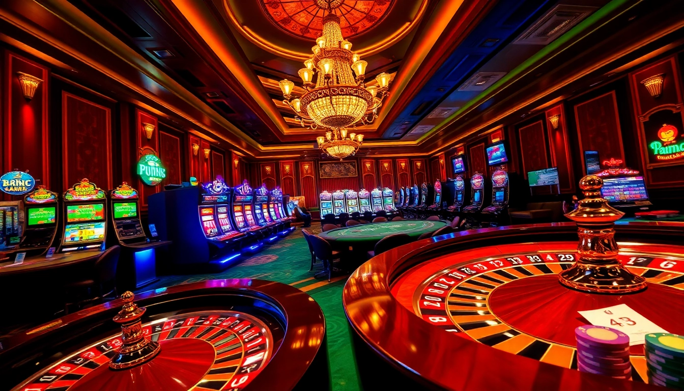 Experience the excitement of king33.io with vibrant casino elements like roulette wheels and poker chips.