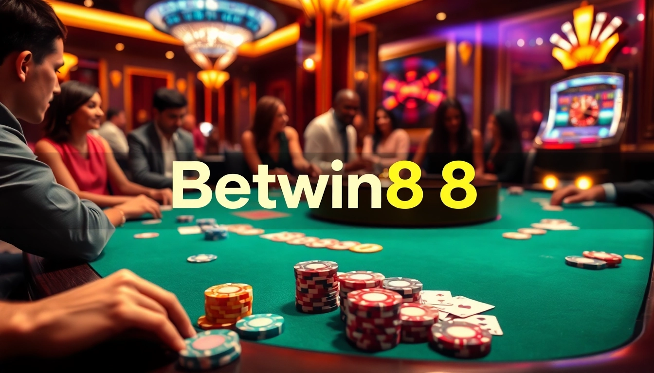 Engage in thrilling gameplay at Betwin88 with a vibrant casino atmosphere and luxurious betting tables.