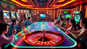 Cassino Pix players celebrating a big win at the casino table with vibrant digital betting displays.