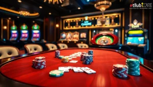 High-stakes poker action at a luxurious casino featuring hitclub.care branding.