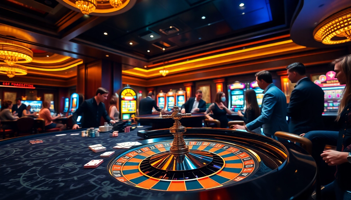 Players enjoying the thrilling hz88 game at a luxurious casino table with poker chips.
