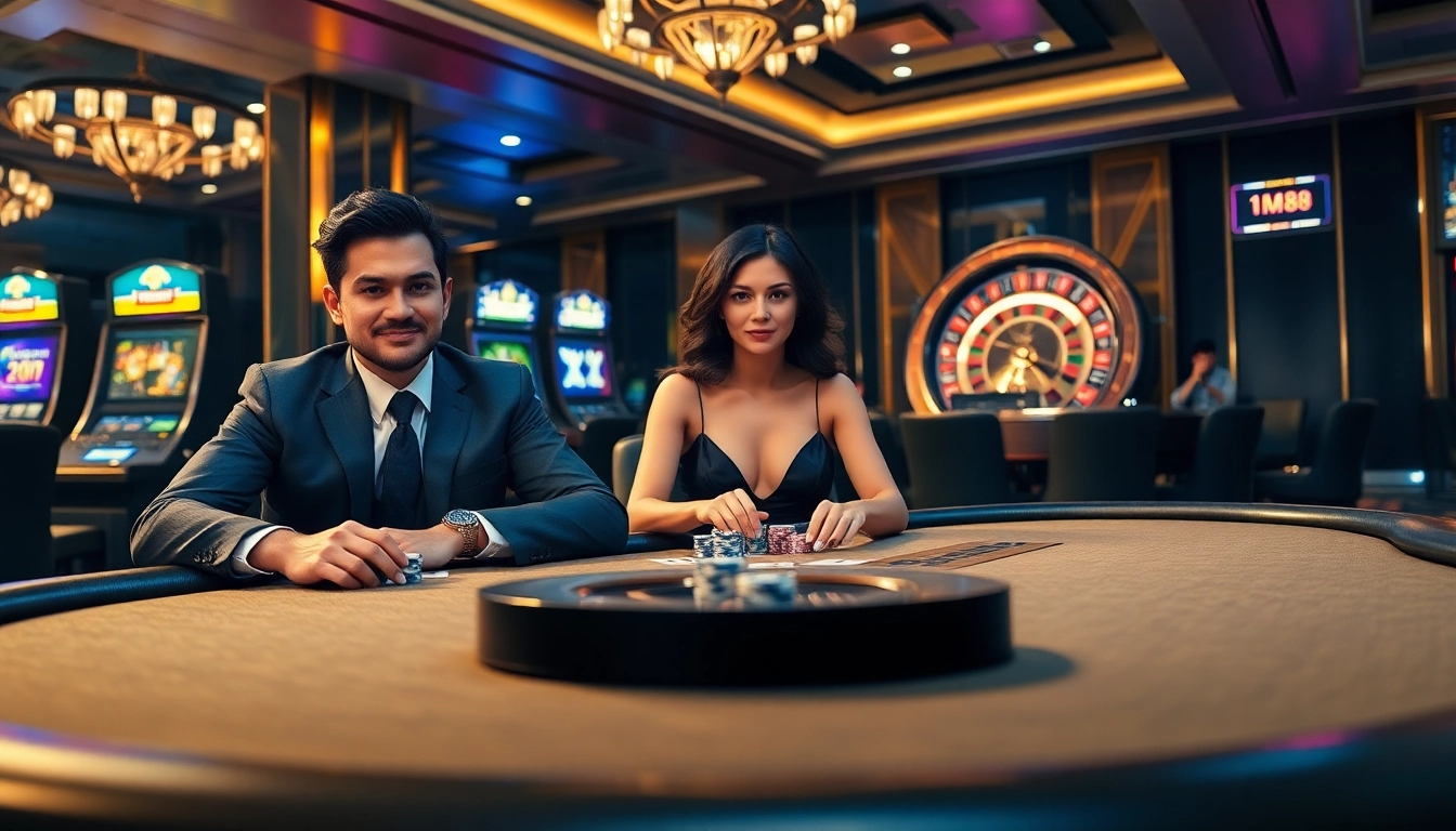 Experience the thrill of gambling with people enjoying poker at a luxurious casino while using hm88 apk.