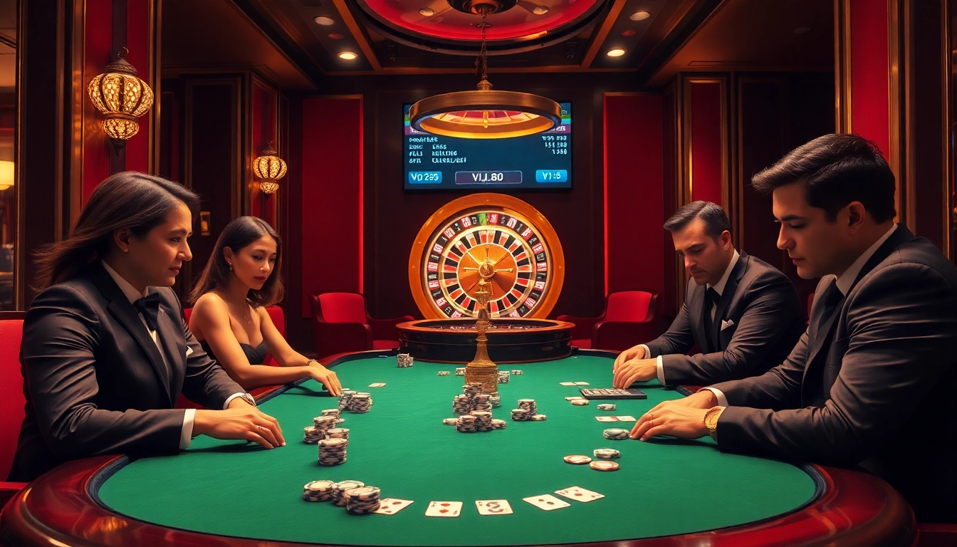 Experience the thrilling atmosphere of VJ88's casino environment with an exciting poker game.
