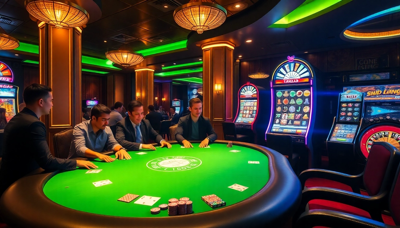 Players enjoying the excitement of the b52 club with vibrant poker games and lively casino atmosphere.