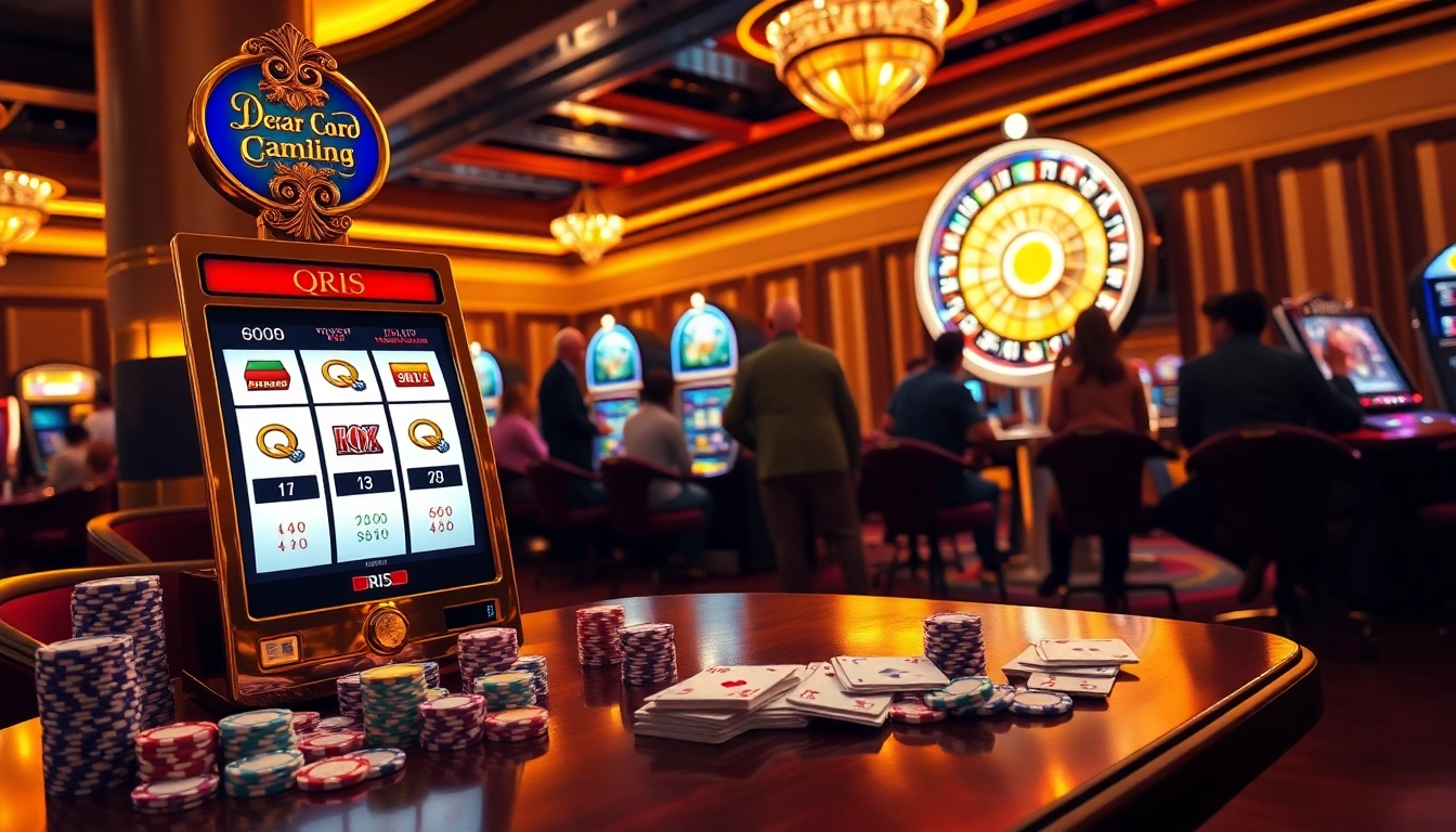 Engaging players enjoying slot qris machines in a vibrant casino environment with luxurious decor.