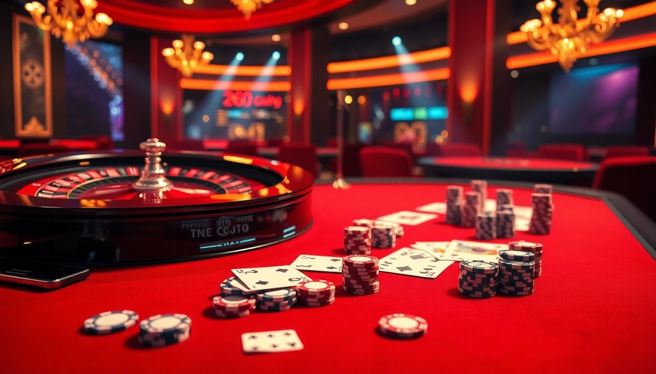 Experience thrilling gameplay at https://xx88.today/ with an upscale casino atmosphere, featuring tables, chips, and cards.