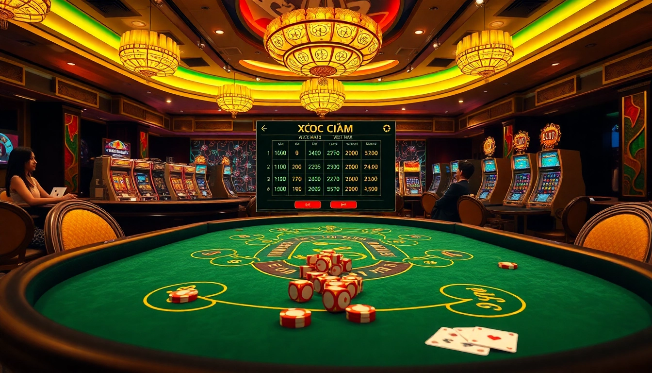 Play xóc đĩa online with vibrant casino elements and engaging gameplay atmosphere.