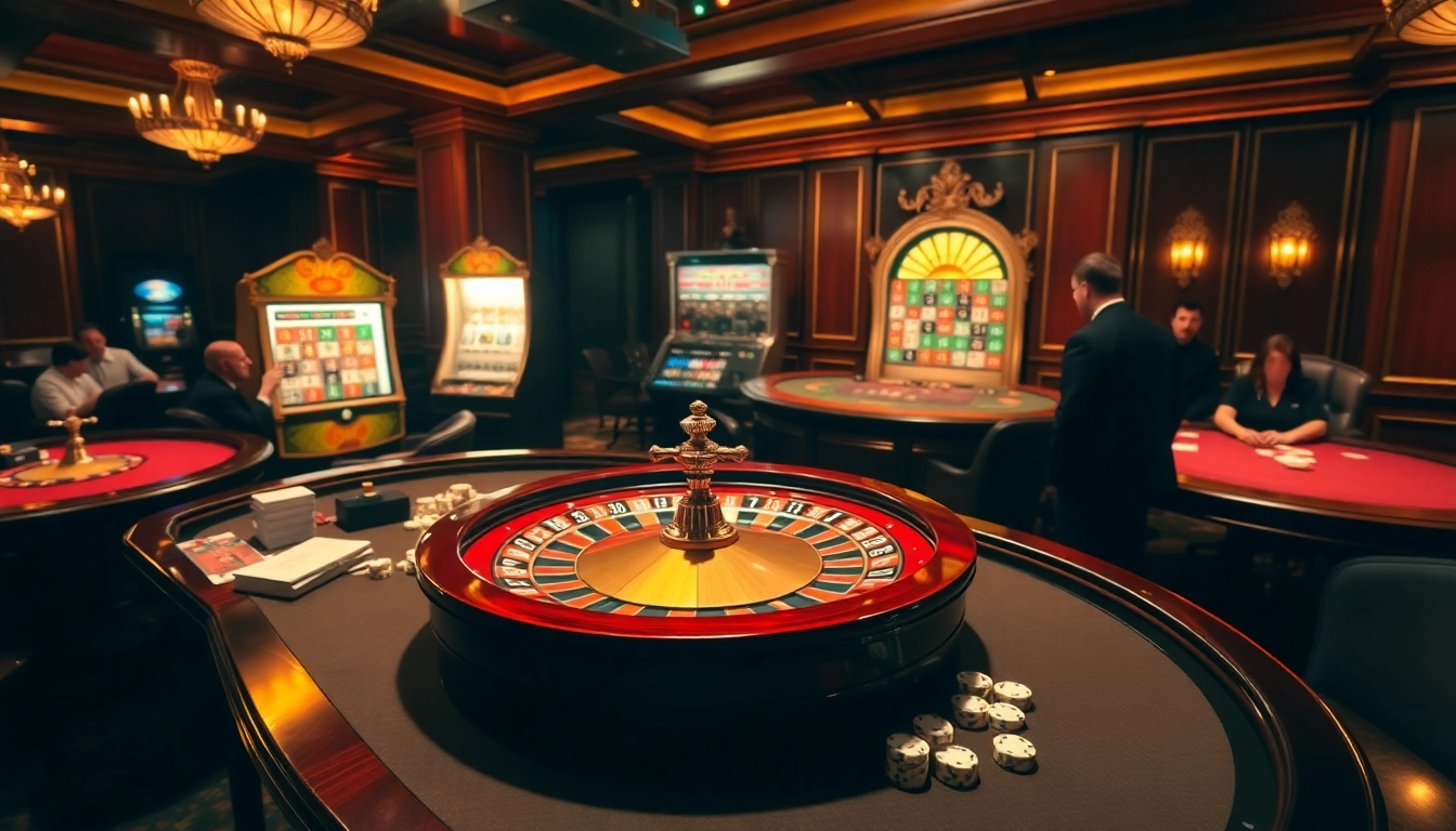 Exciting casino atmosphere showcasing the hidden wiki's gambling allure with vibrant tables and roulette wheel.