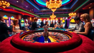 B52club players enjoying an exciting game at a luxurious casino table with vibrant chips and cards.