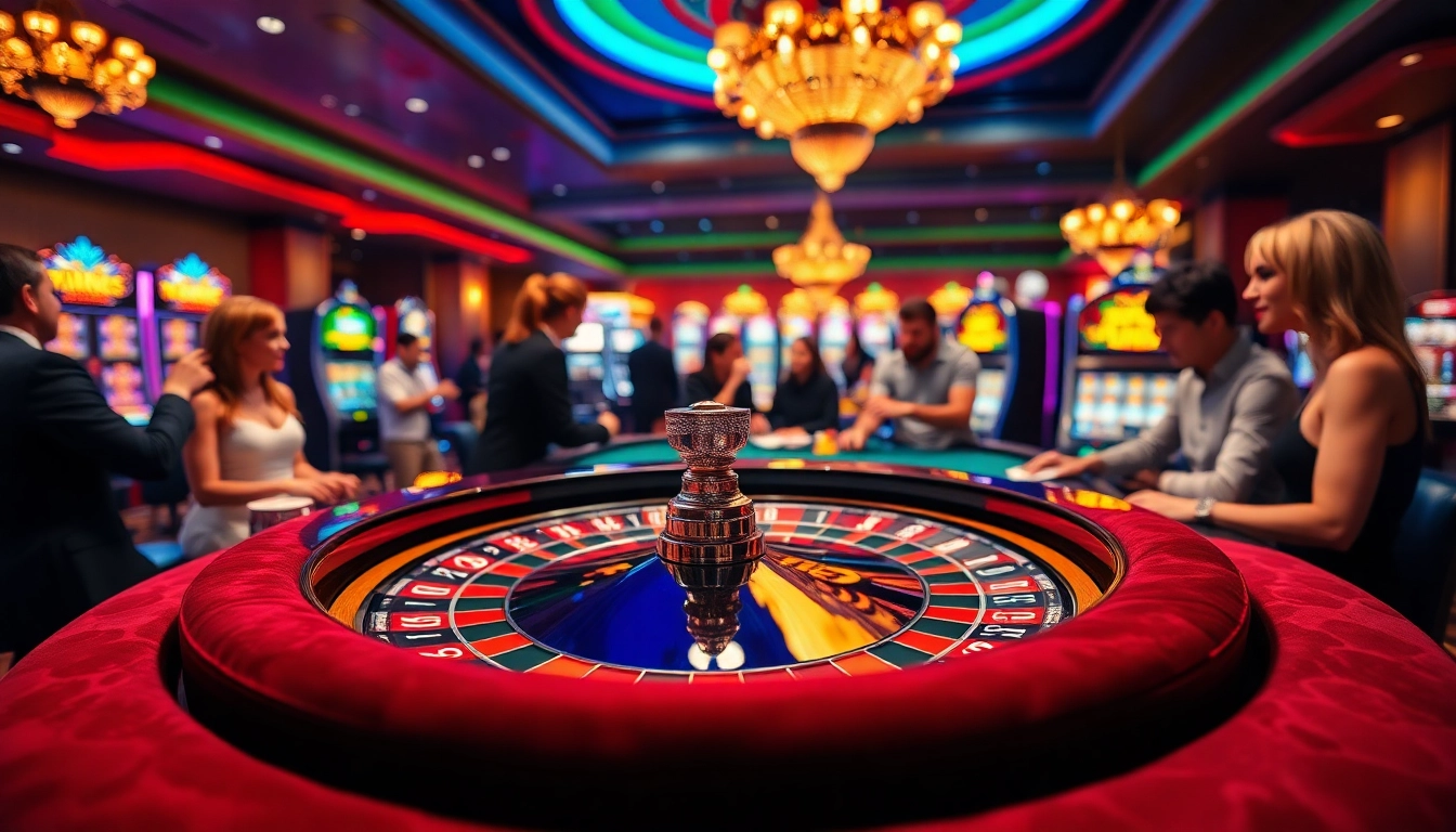 B52club players enjoying an exciting game at a luxurious casino table with vibrant chips and cards.