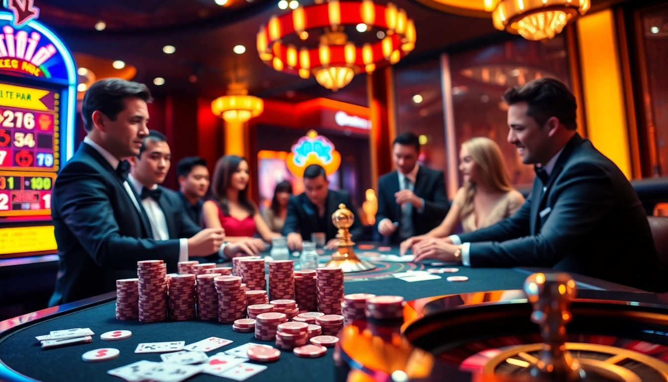 Nổ hũ slot machine in a vibrant casino setting, capturing the excitement of high-stakes gameplay.