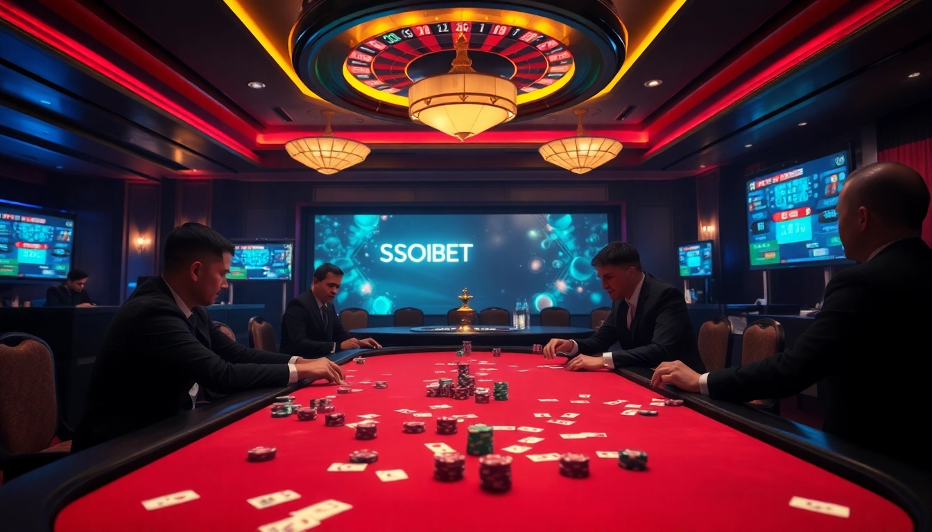 SBOBET players placing bets at a high-stakes casino table during an intense game.