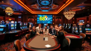 Exciting gamblers enjoying live games at the 68VIP online casino, showcasing joy and high stakes.