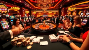 Players enjoying their bets at RR 88 casino, with vibrant roulette wheel and poker chips.