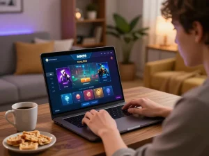 Engaging with the MM99 Đăng Nhập on a laptop, showcasing a strategic online gaming session.