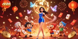 Experience dynamic gaming action at dn88 with colorful casino symbols and vibrant characters.