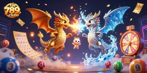 Tải 789club and experience vibrant gaming action with colorful lottery balls and mystical dragons.