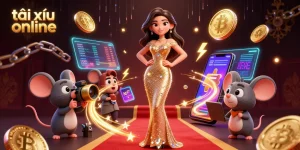 Play tài xỉu online with stunning visuals, highlighting casino elements and a glamorous atmosphere.