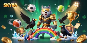 Experience the thrilling excitement of SKY88 in this dynamic casino-themed illustration.