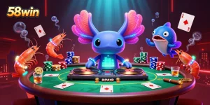 Experience dynamic gaming with 58win in vibrant underwater casino scene, featuring colorful characters and poker elements.