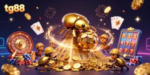 Experience the excitement at tg88 with golden coins and colorful casino elements bursting into action.